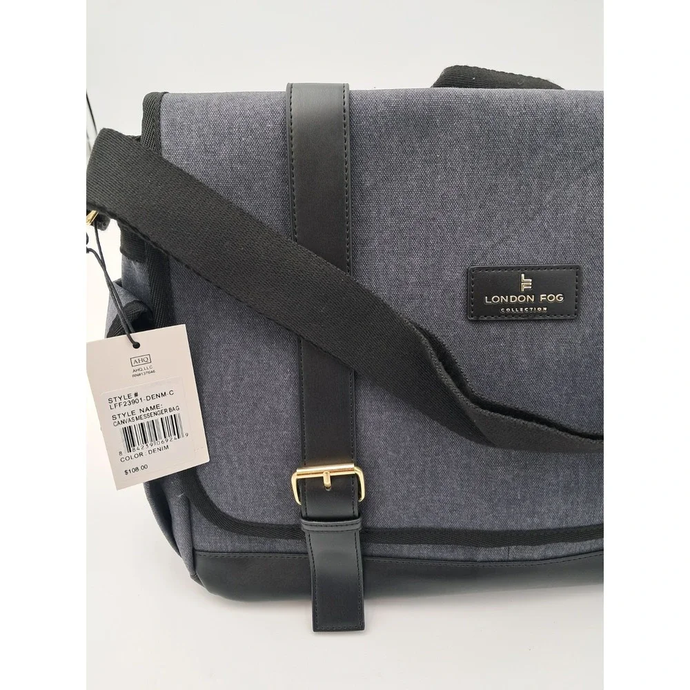 LONDON FOG Messenger Bag 100th Anniversary Denim Canvas‎ Snap Closure - NWT